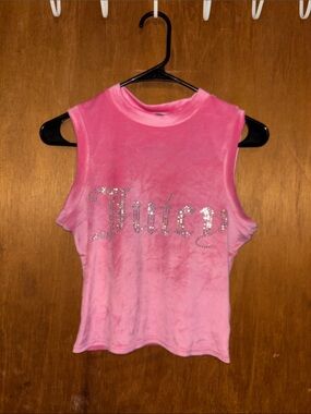 Juicy Couture Pink Velour Crystal Logo Muscle Tank